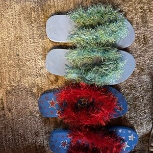 Fuzzy Green and Red Star Sandals